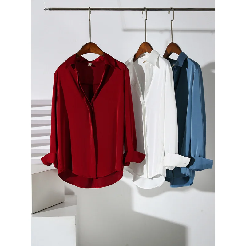 Uveng Uveng Red Dingy Shirt Long Sleeve Commuting Professional Blouse Spring And Autumn Anti- Wrinkling Temperament Shirt Summer