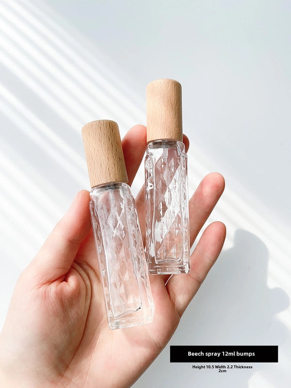 Perfume Sub-bottle High-end Portable 10 Ml Small Sample Bottle Press Bottle Glass Spray Replacement Bottle Wooden Lid Empty Bottle