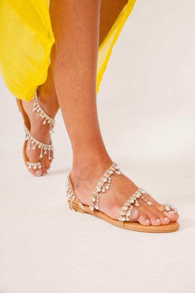 Morgan Nude Strappy Pearl Sandals Katch Me