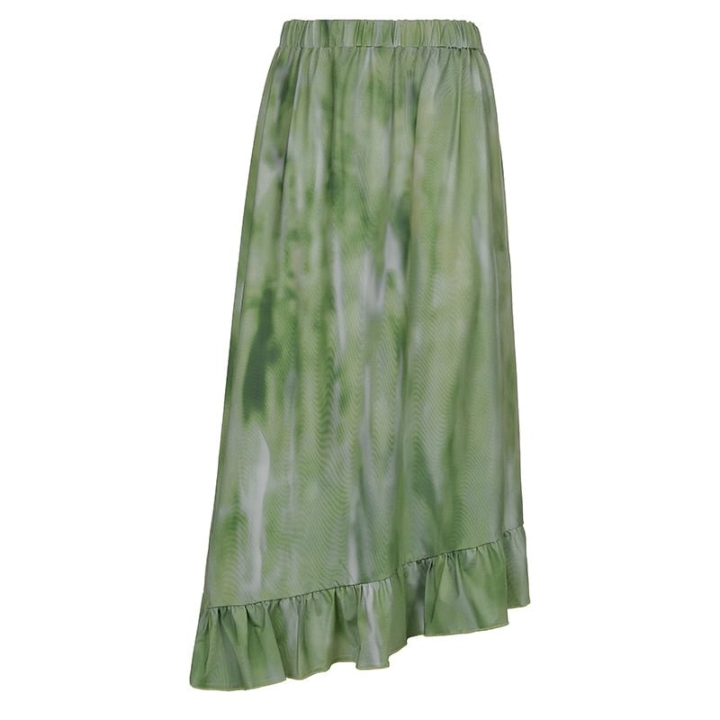 Rapcopter y2k Printed Mid-Claf Skirts Ruffles Kawaii Long Skirts Grunge Fairycore Aesthetic Straight Skirts Women 2000s Sweet