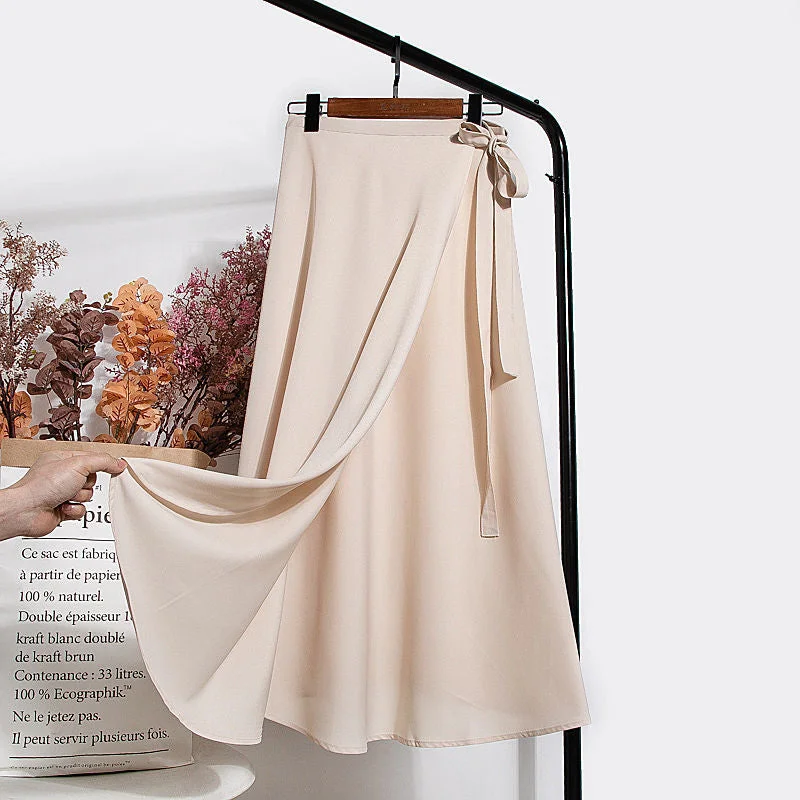 Skirts Women Tender Charm Daily Pure Chiffon Ulzzang Side-slit College Elegant Simple Clothing Summer Leisure Artistic Lace-Up