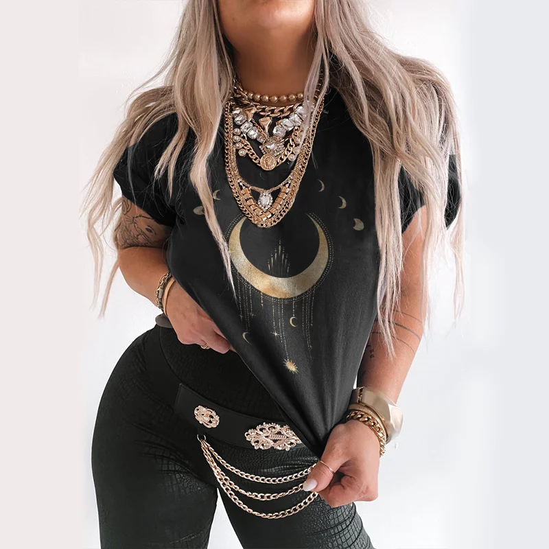   Vintage Sun Moon Printing Women's T-shirt - Neojana