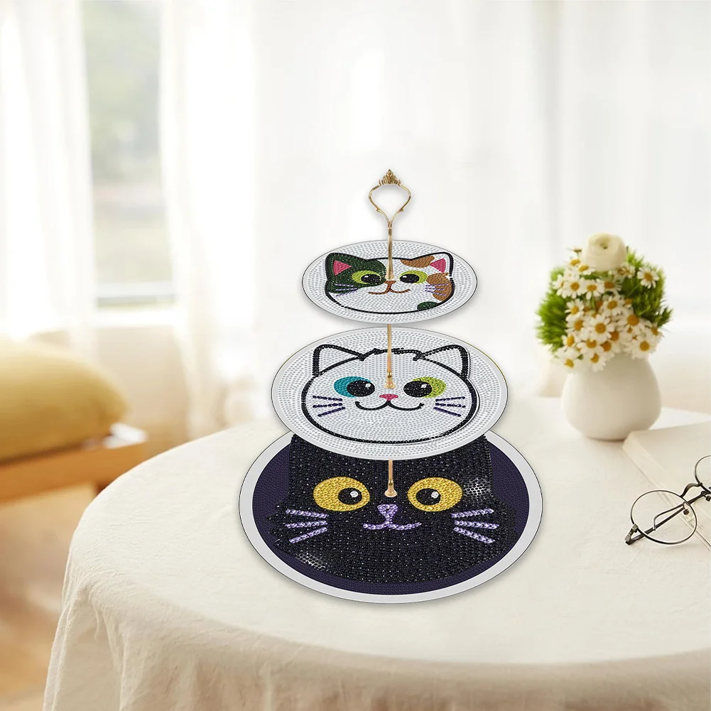 3 Tier 5D DIY Cat Acrylic Diamond Painting Cupcake Stand for Kitchen Table Decor 