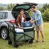 [US Local Warehouse] 2-in-1 Wagons Carts Foldable 440lbs Capacity Folding Chair Cart with All-Terrain Wheels Beach Wagon for  Sports Garden Camping (Green)
