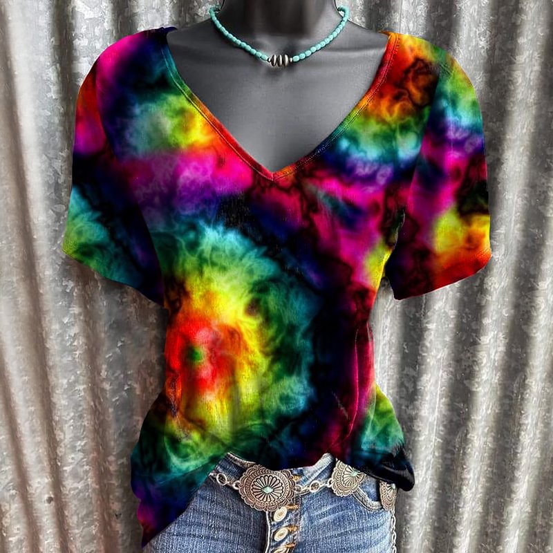 Comfortable v-neck tie-dye graphic tees designer
