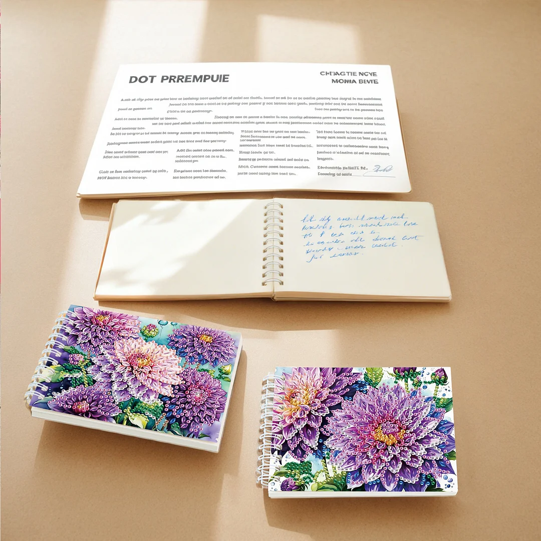 2 Pack Purple Gerbera DIY Diamond Art Spiral Notebook Kit 80Pages No Lines Gifts