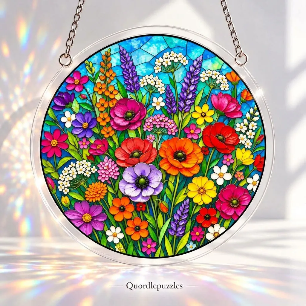 Colorful Flower Garden Stained Glass Suncatcher Puzzle