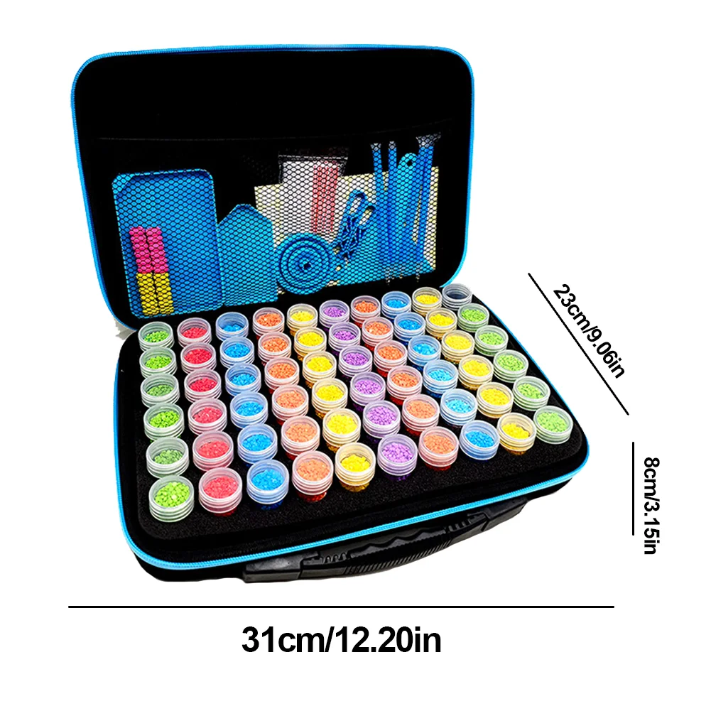 108PCS Large Capacity Blue Round Bottle Diamond Painting Kits Organizer with 60 Bottles 