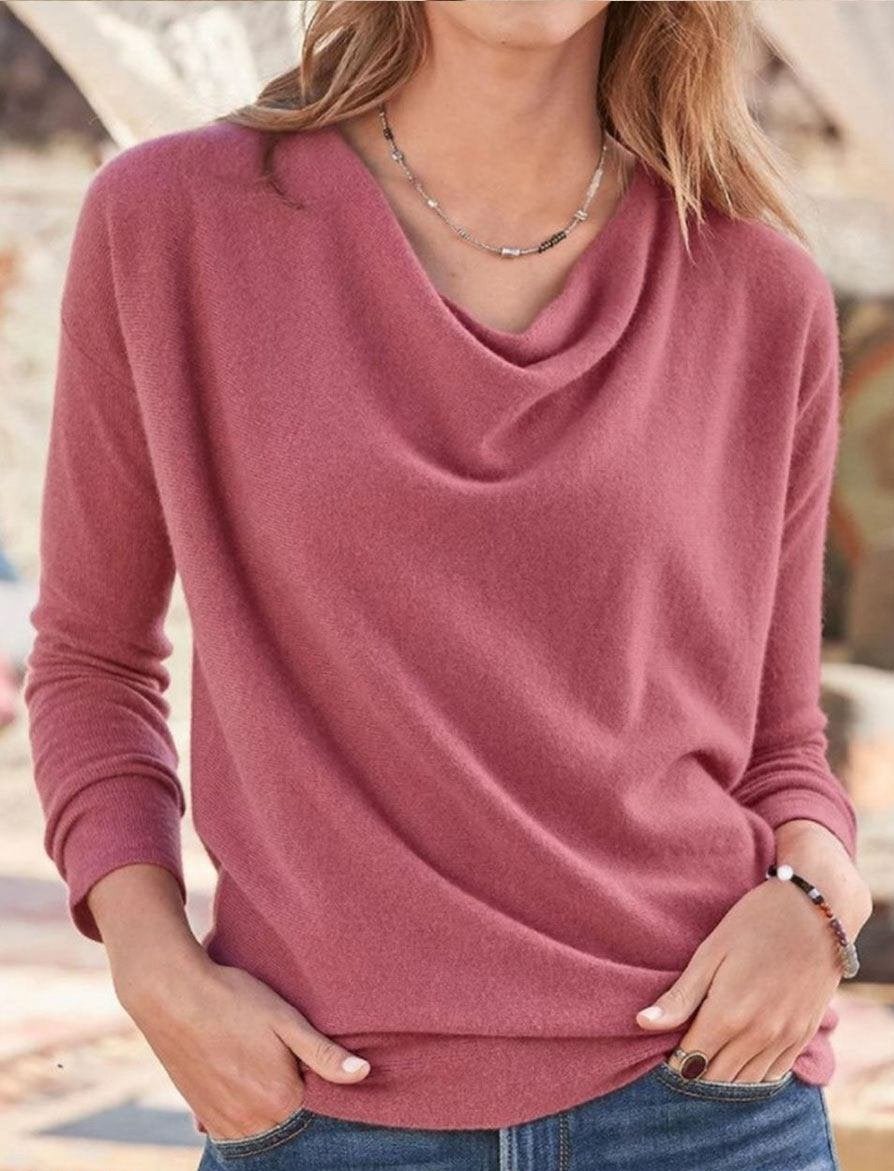 Long-Sleeved Pile Neck Knitted Pullover