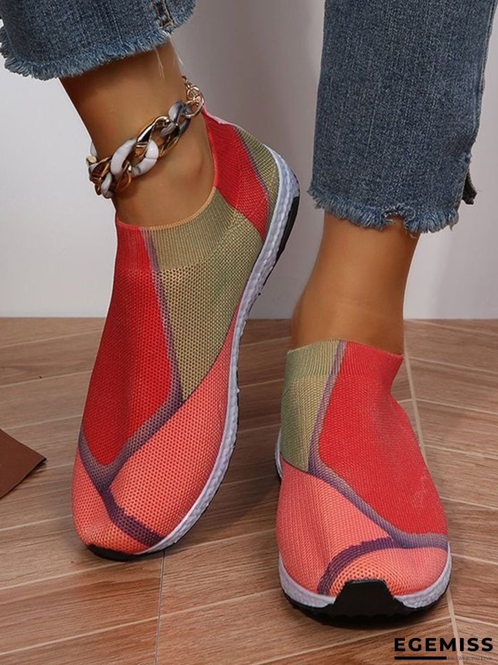 Thick Sole Color Blocking Fly Woven Mesh Slip-On Sneakers Lazy Casual Shoes | EGEMISS