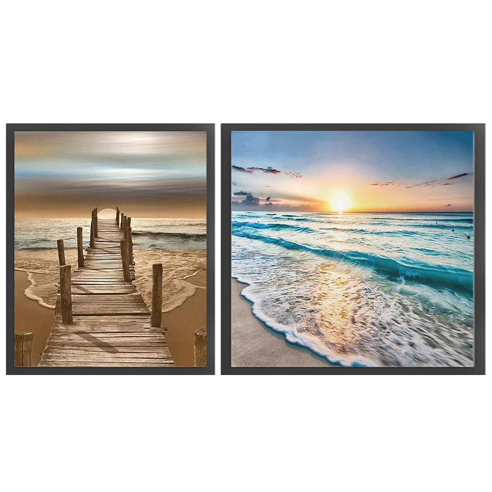 (2pcs)11CT Full Stamped Cross Stitch - Seaside(Canvas|40*40CM)/(Canvas|36*46CM)