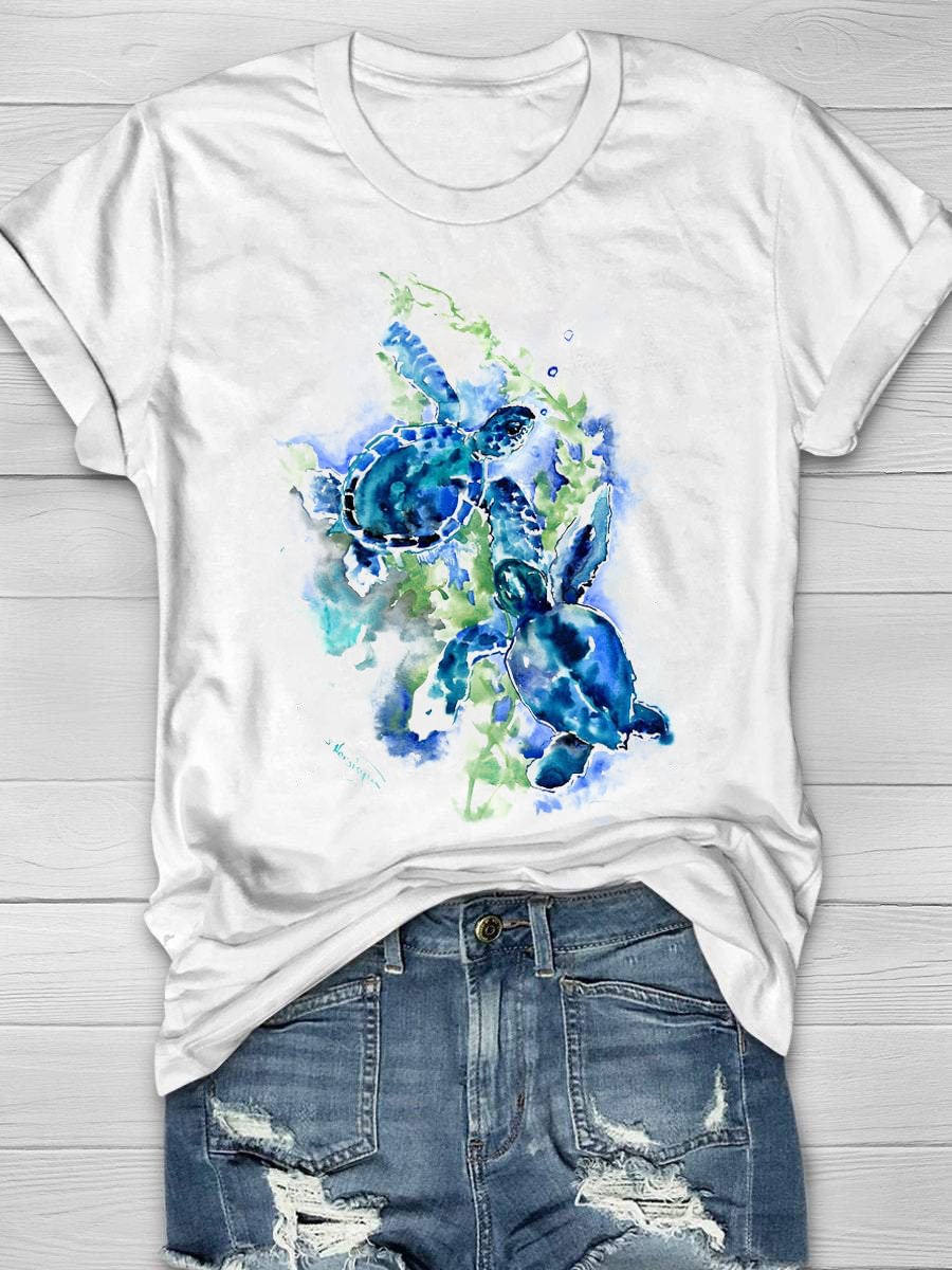 Sea Turtles Turquoise BLue Design Short Sleeve T-Shirt