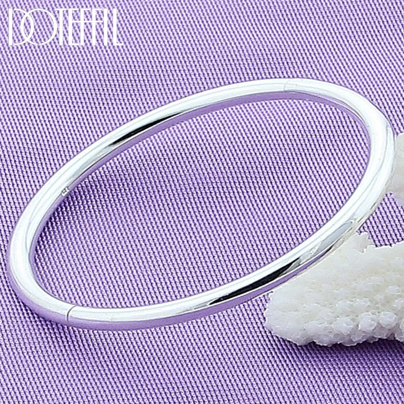 DOTEFFIL 925 Sterling Silver Solid Smooth Opening Bangles Bracelet For Woman Jewelry