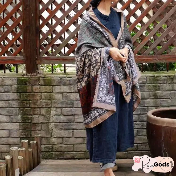 Vintage Pattern Comfortable Cotton Ethnic Style Big Scarf Shawl