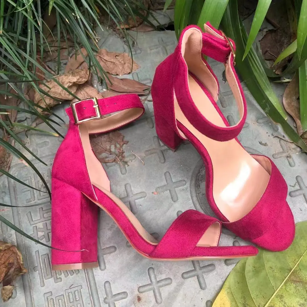 90mm Women's Ankle Strap Pumps Heel Suede Sandals-vocosishoes