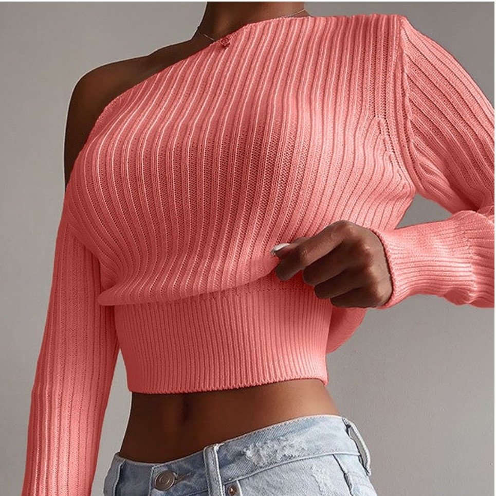 Cold Shoulder Long Sleeve Crop Sweater