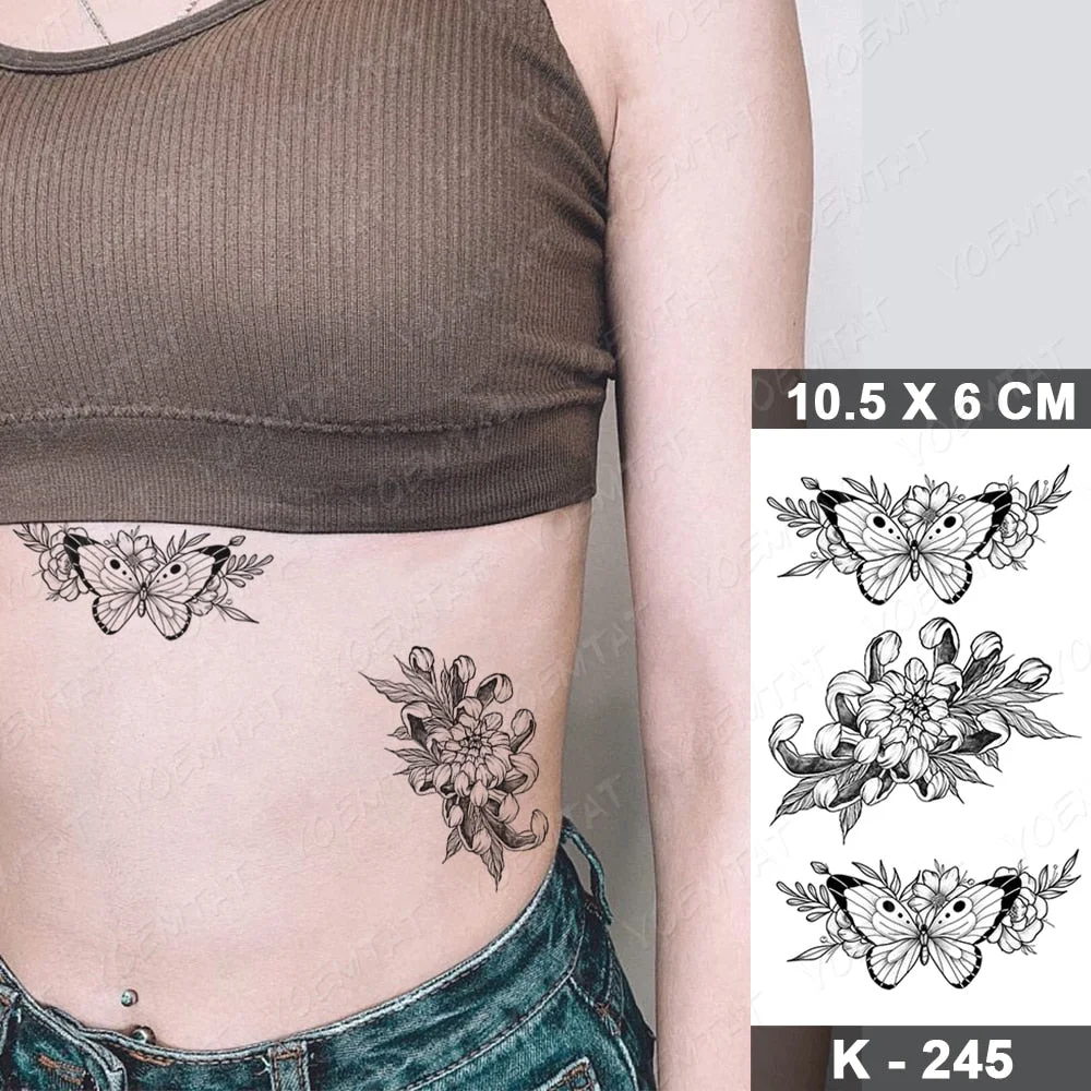 Waterproof Temporary Tattoo Sticker Realistic Black Waist Wrist Lily Flowers Flash Tatoo Fake Tatto For Body Art Women Men