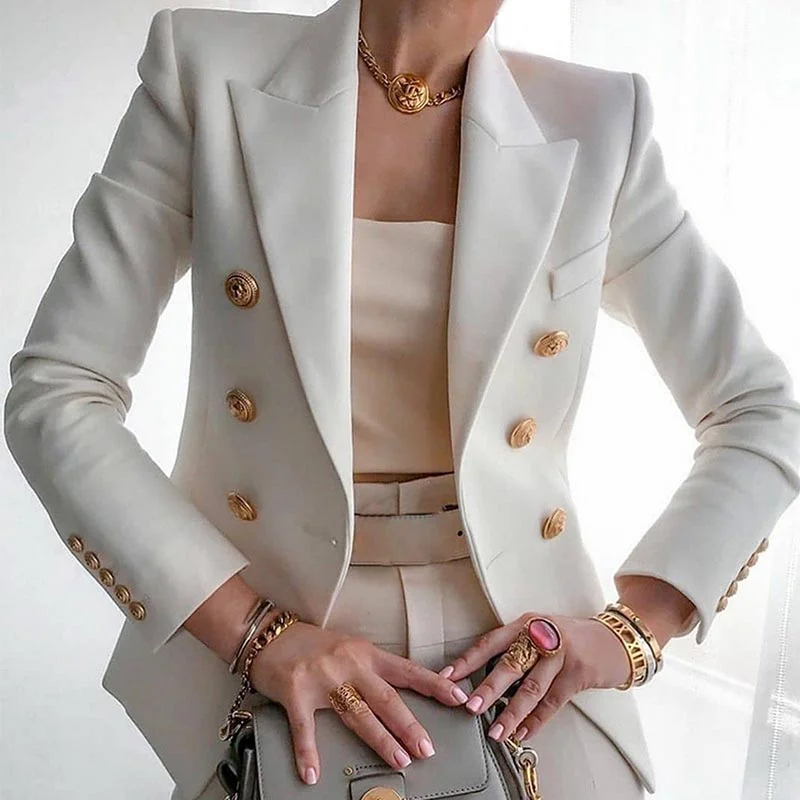Solid Double Breasted Long Sleeve Blazer
