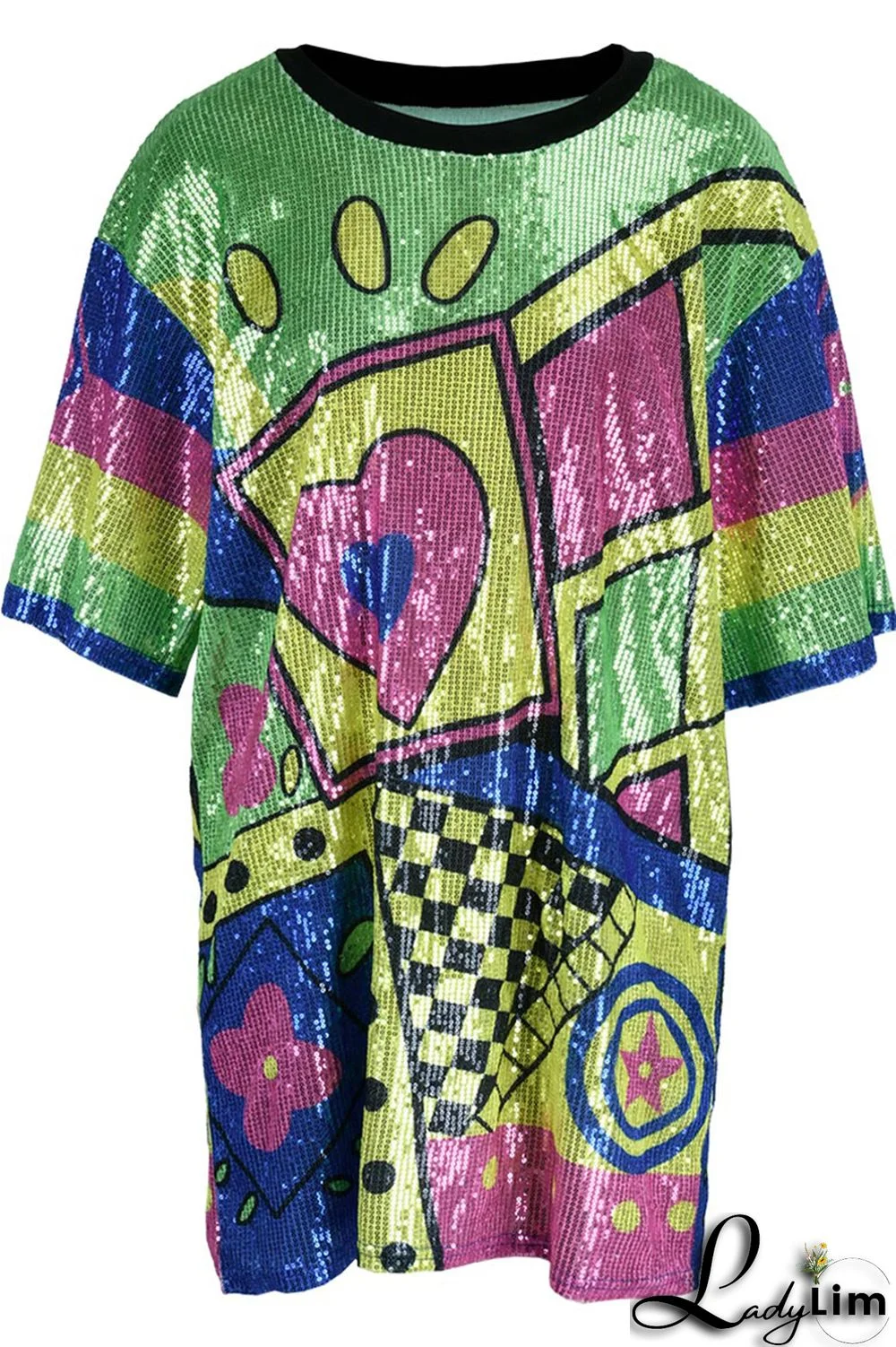 Stripe Fashion Casual Patchwork Sequins O Neck A Line Dresses