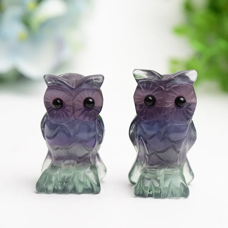 2.4" Rainbow Fluorite Owl Carving