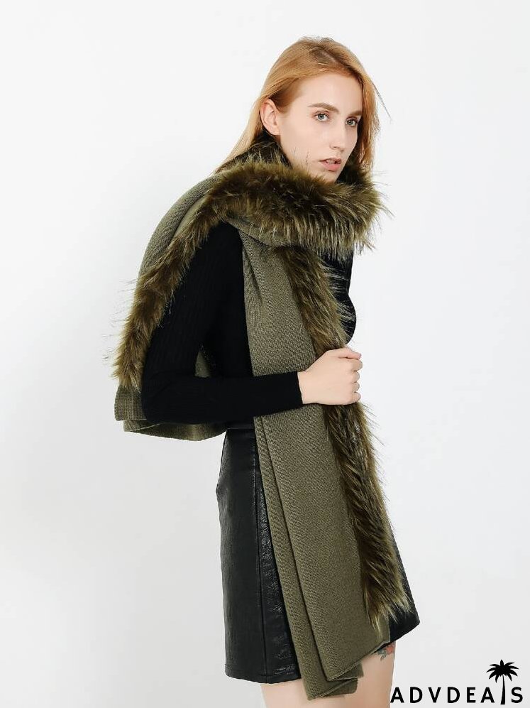 Fuzzy Trim Shawl Scarf