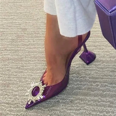 Aiertu Star style Green Blue Soft PVC Women Sandals Fashion Crystal Heeled Slingbacks Summer Shoes High heels Wedding Bride Shoes Aiertu