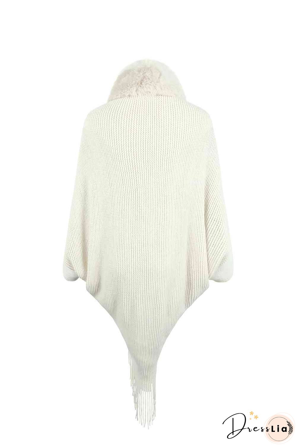 Striped Fringe Detail Long Sleeve Poncho