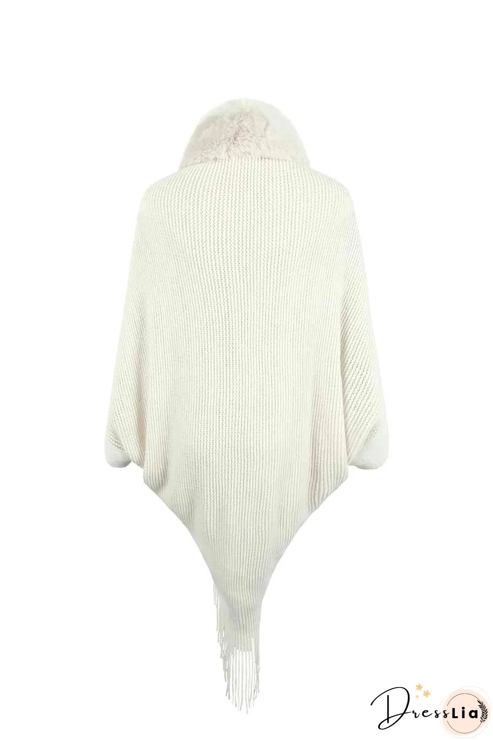 Striped Fringe Detail Long Sleeve Poncho