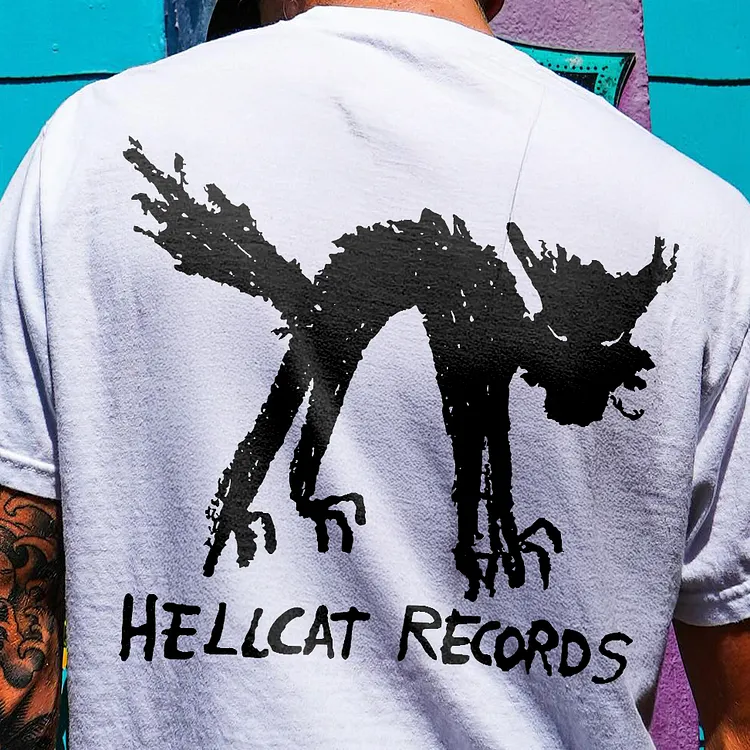 Hellcat Records Fierce Black Cat Art Printed Men's T-shirt