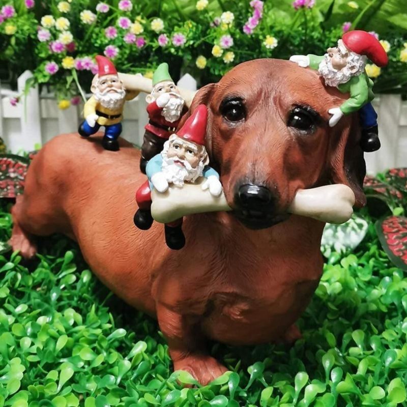 Garden Gnome Dog Statue Courtyard Art