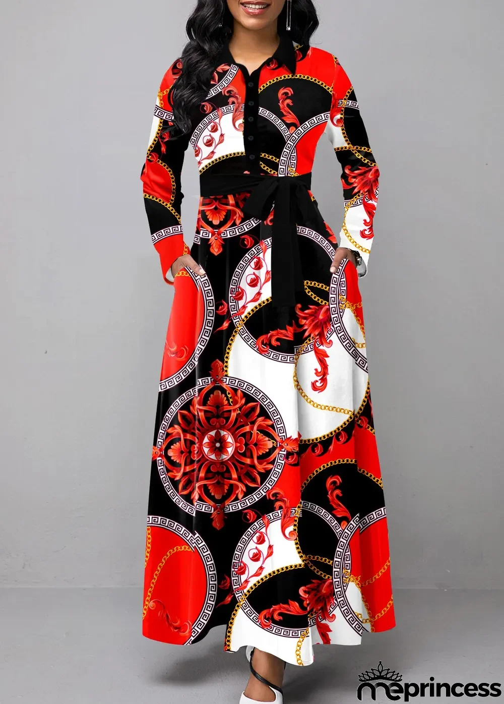 Fashion Print Long Sleeve Maxi Dress