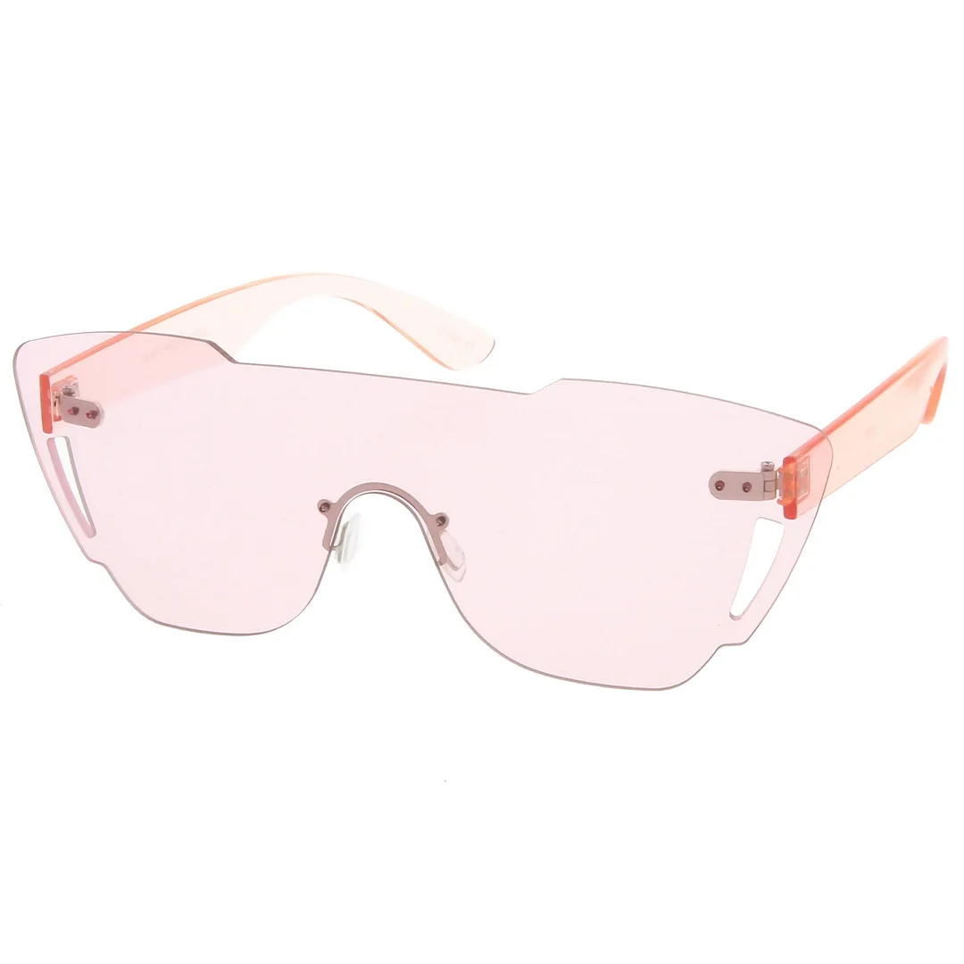 Oversize Rimless Cutout Thick Arms Tinted Mono Lens Shield glasses 73mm