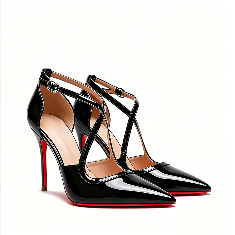 100mm Women's Pointed Toe Cross Strap Heels Red Bottoms Pumps Shoes VOCOSI VOCOSI