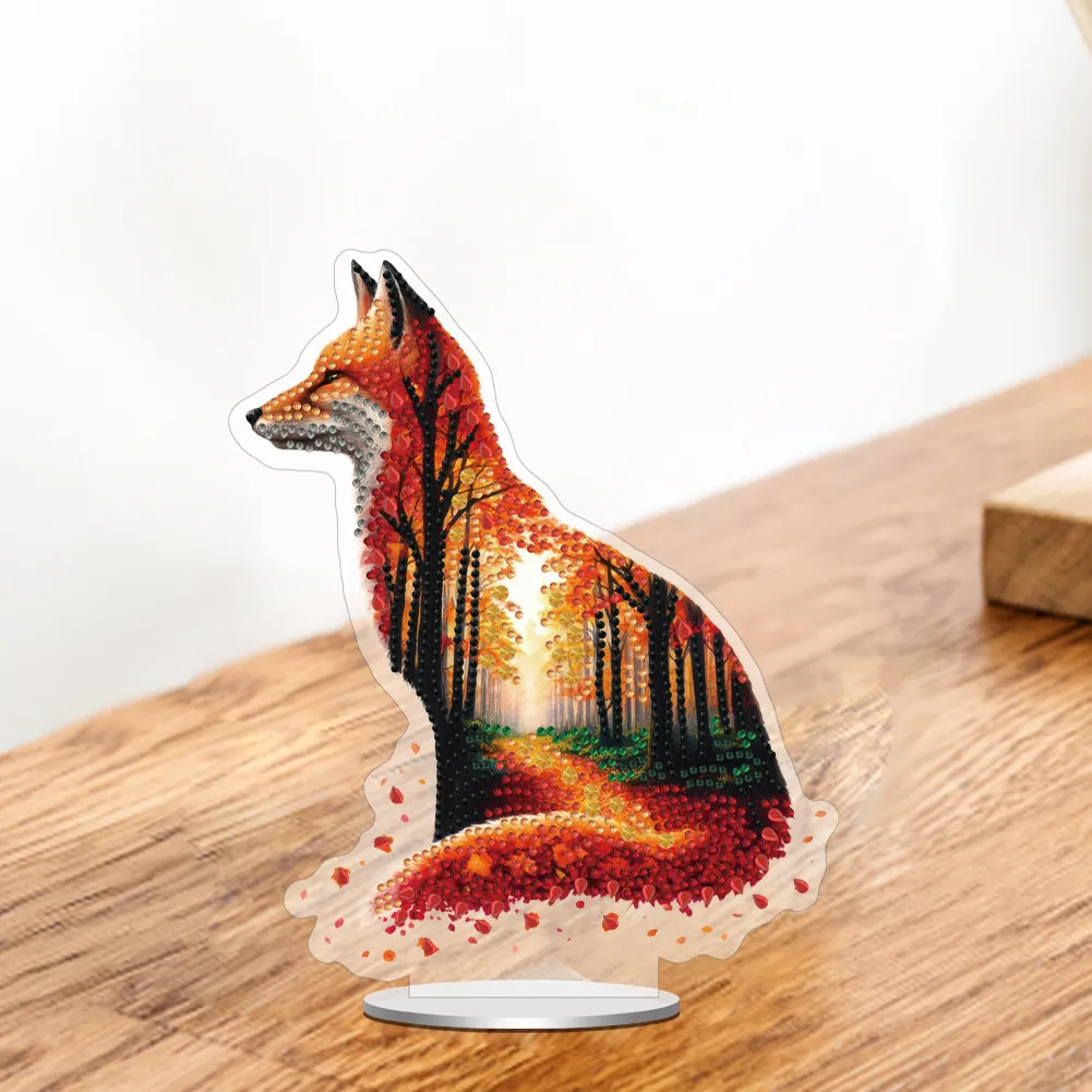 5D DIY Acrylic Fox Animal Scenery Silhouette Special Shape Diamond Painting Art Tabletop Decorations