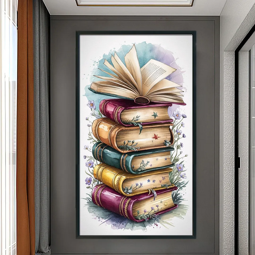 Book Piles Full 11CT DIY Stamped Cross Stitch Kits for Adults Home Decor 40x70cm