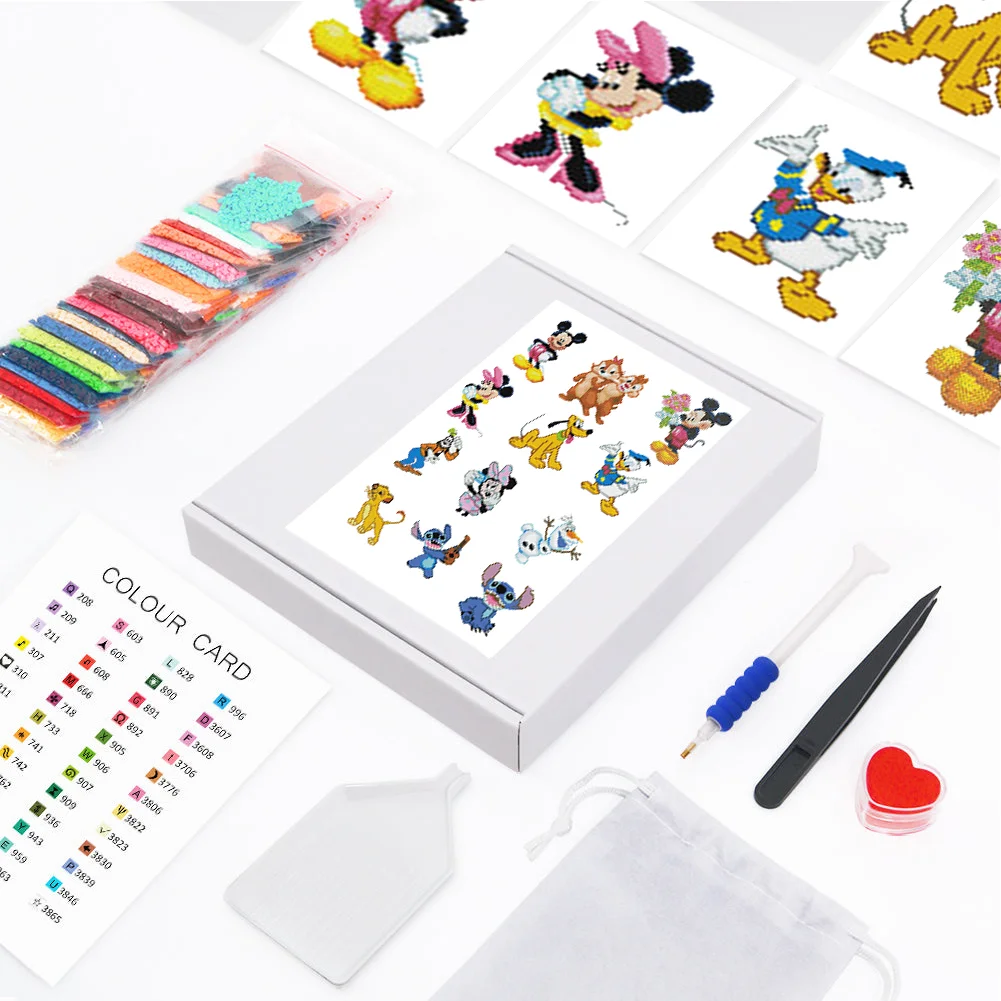 12pcs/a set 5D DIY Mickey Mini Square Diamond Painting for Desktop Decor No Frame(15*18cm)