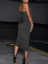Sexy Halterneck Hollow Backless Solid Color Midi Dress