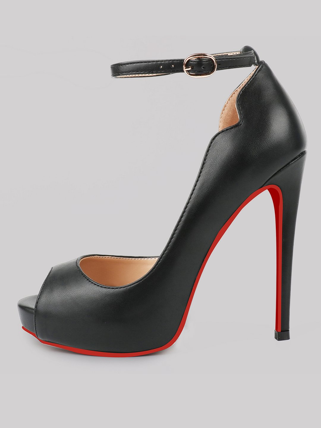 120mm Women's Ankle Strap Platform Stilettos Red Bottom Pumps Matte Heels
