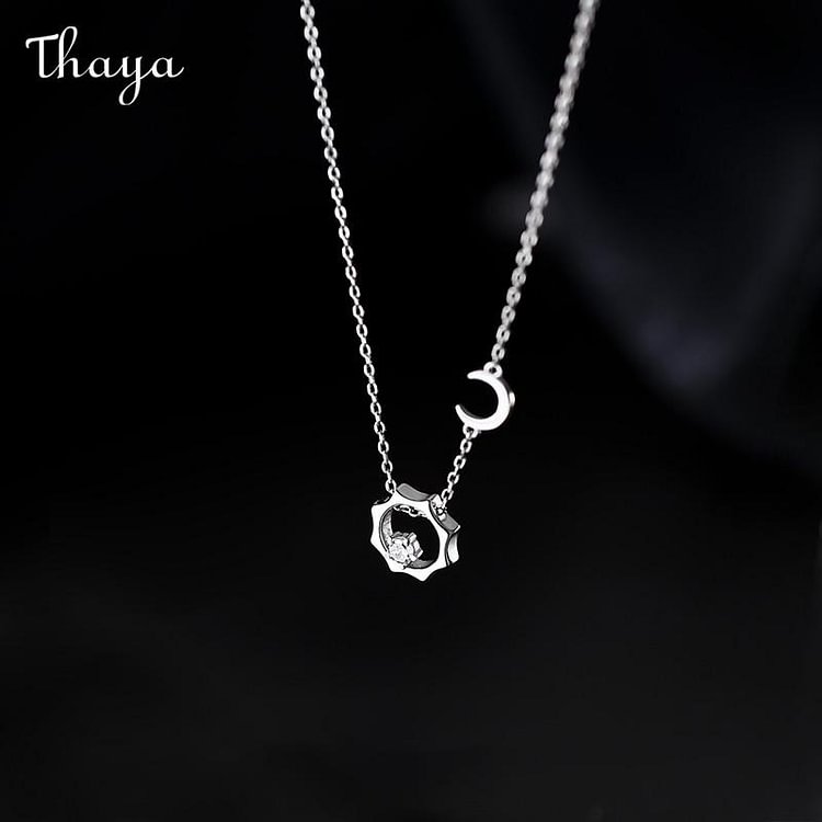 Thaya 925 Silver Sun Moon Shining Together Necklace