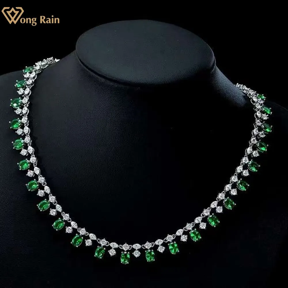 Bohemia 925 Sterling Silver 5*7MM Pear Created Moissanite Emerald Gemstone Chain Necklace For Women Fine Jewelry Gift