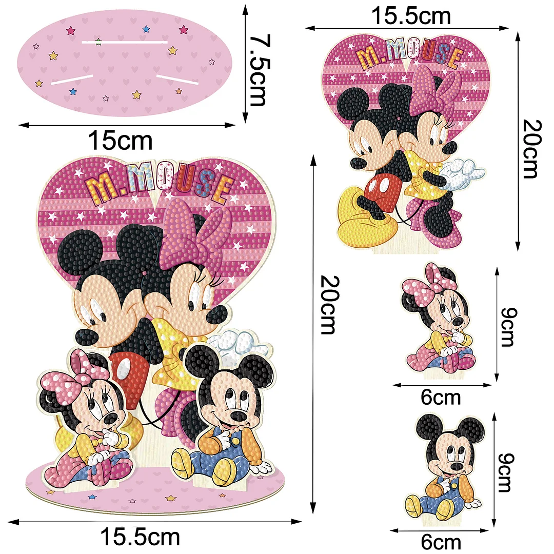 DIY Minnie Mickey Mouse Wooden Diamond Painting Desktop Combination Ornaments Kit for Office Desktop Decor