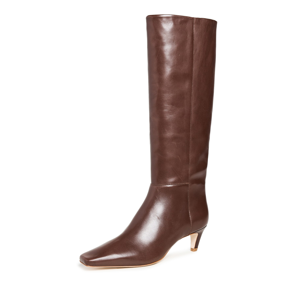Pull-On Square Toe Kitten Heel Tall Boots for Women in Brown Nicepairs