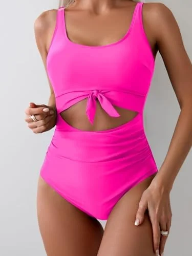 Women's One Piece Tummy Control Cut Out Tie Knot Swimsuit