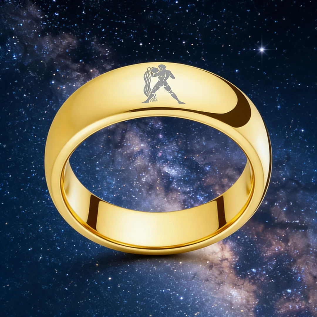 Dome Gold Tungsten Carbide Rings Aquarius Couples Tungsten Wedding Bands for Men or Women 4MM 6MM 8MM Width