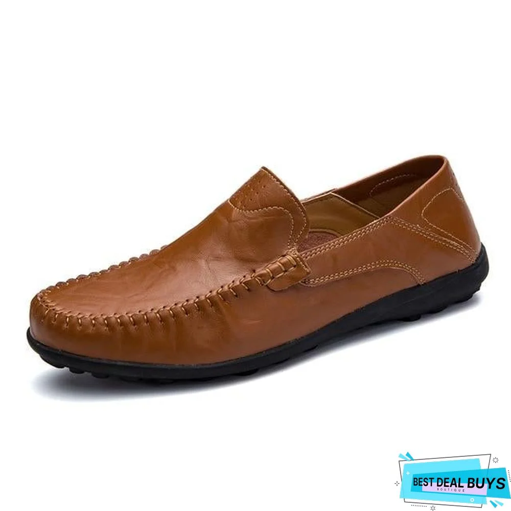 Mens Genuine Leather Loafers Moccasins Comfy Breathable Slip On Boat Shoes