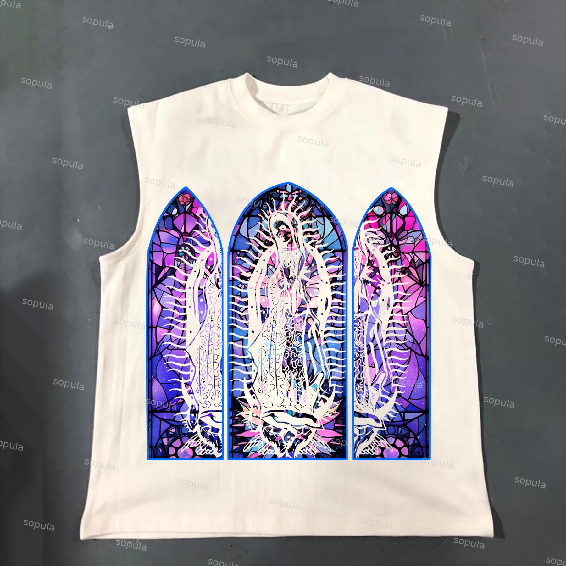 Men's Original Night Glow Textured Stained Glass Print Cotton Tank Top - SOPULA