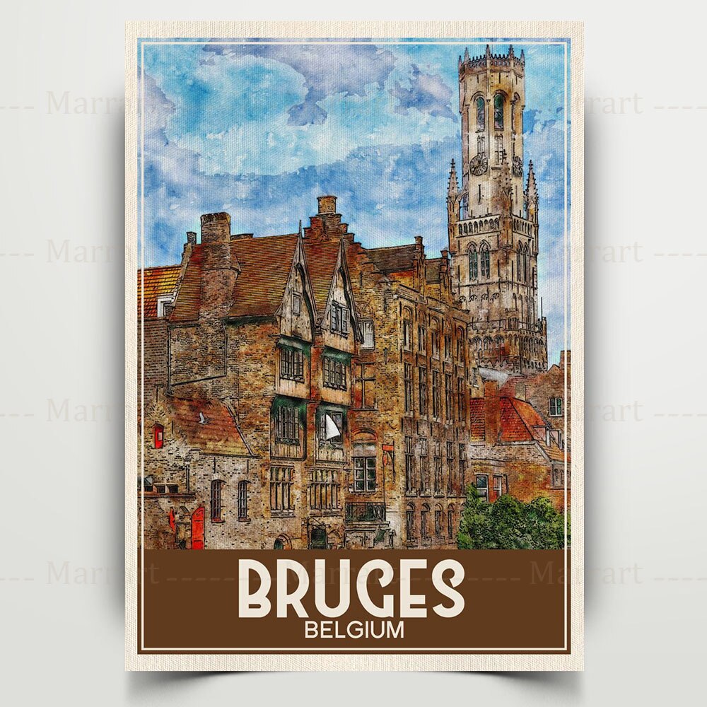 Bruges Belgium City Architectural Scenery Travel Poster Ghent City Street Building Wall Art Canvas Painting For Livingroom Decor