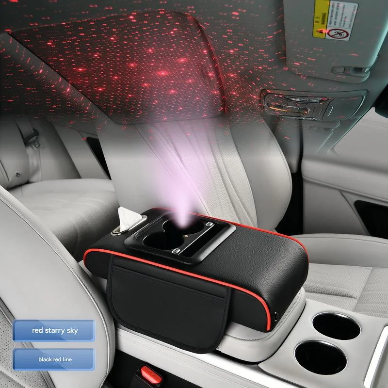 Multifunctional car armrest box - star projection/mobile phone charging/cup holder/tissue box