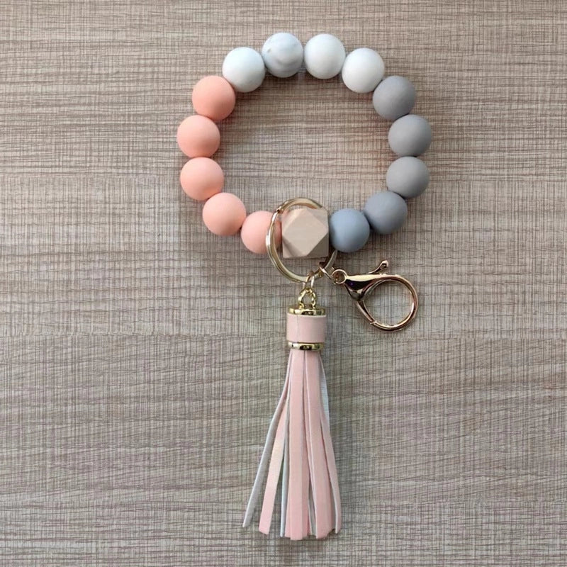 Classic Style Geometric Round Alloy Wood Silica Gel Bag Pendant Bracelets Keychain