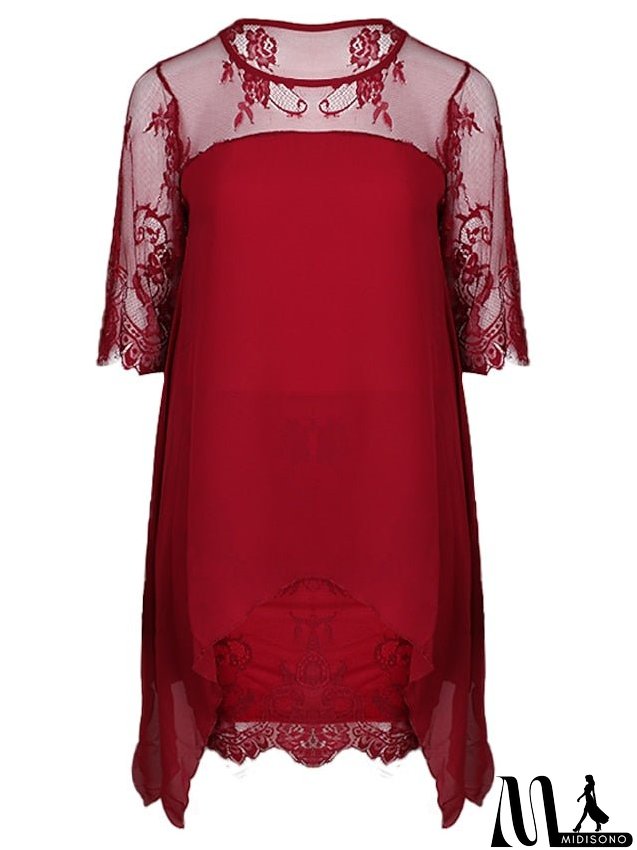 Women's Plus Size Party Dress Solid Color Crew Neck Lace 3/4 Length Sleeve Spring Summer Casual Prom Dress Midi Dress Party Work Dress / Lace Dress / Homecoming Dress